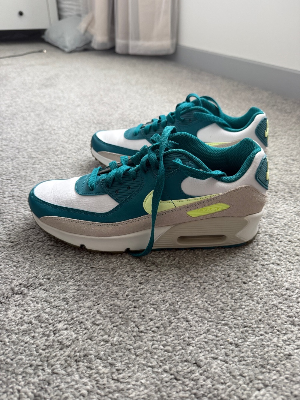 Nike Women's Teal, White & Neon Yellow Air Max 90 Sneakers